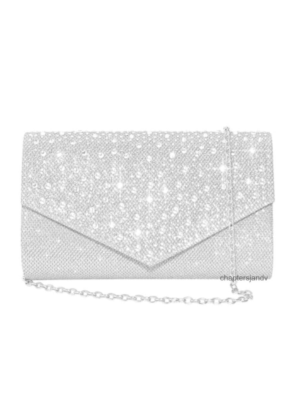 Womens Glitter Rhinestone Envelope Clutch Evening Bag with Detachable Chain